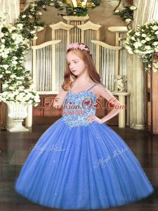 Beautiful Baby Blue Spaghetti Straps Neckline Appliques Little Girl Pageant Dress Sleeveless Lace Up
