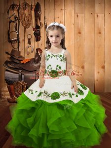 Embroidery and Ruffles Pageant Gowns For Girls Lace Up Sleeveless Floor Length
