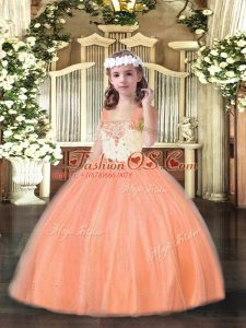 Straps Sleeveless Tulle Child Pageant Dress Beading Lace Up