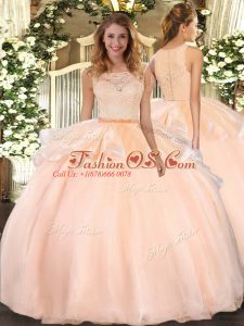 Organza Sleeveless Floor Length Quinceanera Gown and Lace