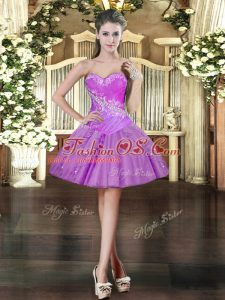 Sleeveless Mini Length Beading and Ruffles Lace Up Homecoming Dress with Lavender