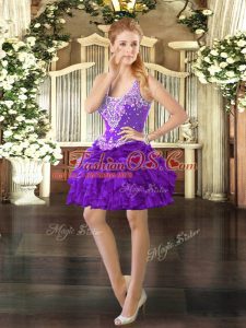 Fantastic Mini Length Purple Prom Dresses Straps Sleeveless Lace Up