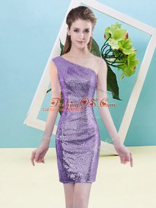 Classical Mini Length Column/Sheath Sleeveless Lavender Prom Gown Zipper