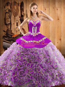 Multi-color Sleeveless Satin and Fabric With Rolling Flowers Sweep Train Lace Up Sweet 16 Dresses for Military Ball and Sweet 16 and Quinceanera