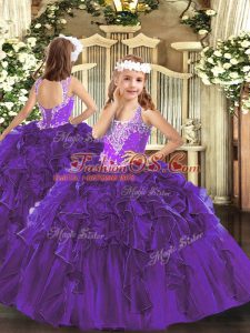Discount Sleeveless Lace Up Floor Length Beading and Ruffles Little Girl Pageant Gowns