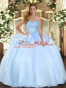 Sleeveless Lace Up Floor Length Beading and Ruffles Quince Ball Gowns