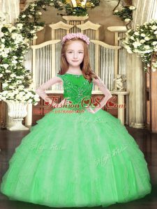 Fantastic Sleeveless Floor Length Beading and Ruffles Zipper Little Girls Pageant Gowns with Apple Green