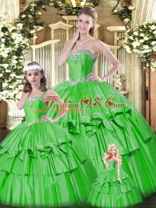 Captivating Green Organza Lace Up Sweetheart Sleeveless Floor Length Quinceanera Dress Beading and Ruffled Layers