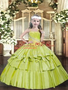 Floor Length Ball Gowns Sleeveless Yellow Green Pageant Dress Lace Up