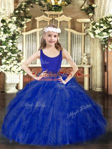 Royal Blue Scoop Neckline Beading and Ruffles Kids Formal Wear Sleeveless Zipper