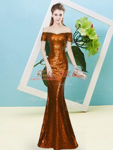 Sequined Short Sleeves Floor Length Evening Dress and Sequins