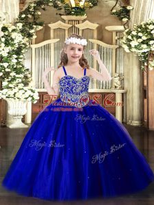 Royal Blue Straps Lace Up Beading Pageant Gowns For Girls Sleeveless