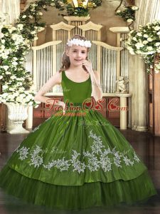 Elegant Floor Length Olive Green Little Girls Pageant Dress Wholesale Taffeta Sleeveless Beading and Appliques