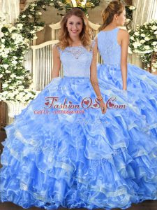 Adorable Light Blue Sleeveless Organza Clasp Handle Sweet 16 Dress for Military Ball and Sweet 16 and Quinceanera