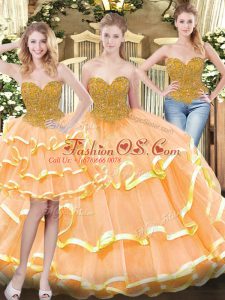 Best Selling Floor Length Ball Gowns Sleeveless Peach Ball Gown Prom Dress Lace Up