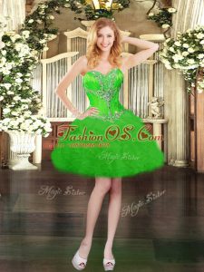 Fabulous Mini Length Lace Up Prom Dresses Green for Prom and Party with Beading and Ruffles and Pick Ups