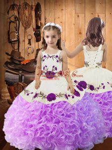 Straps Sleeveless Lace Up Pageant Dress Toddler Lilac Fabric With Rolling Flowers