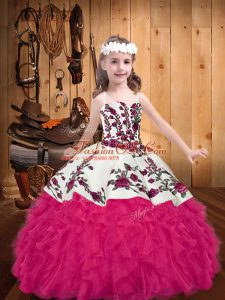 Exquisite Floor Length Ball Gowns Sleeveless Hot Pink Pageant Gowns For Girls Lace Up