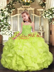 Yellow Green Sleeveless Organza Lace Up Pageant Gowns for Party and Sweet 16 and Quinceanera and Wedding Party