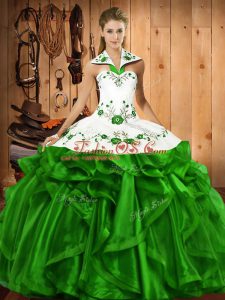 Sleeveless Satin and Organza Lace Up 15 Quinceanera Dress for Military Ball and Sweet 16 and Quinceanera