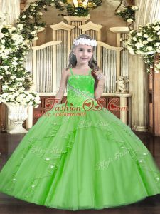 High End Sleeveless Floor Length Beading and Ruffles and Sequins Lace Up Kids Pageant Dress with