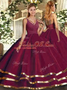 Burgundy Sleeveless Organza Backless Quinceanera Gowns for Sweet 16 and Quinceanera