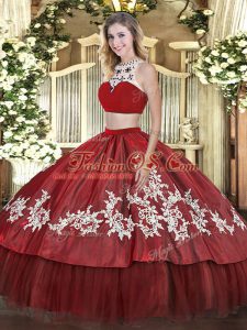 Admirable Red High-neck Backless Beading and Appliques Quinceanera Dresses Sleeveless