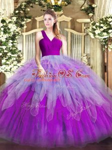 Superior Multi-color Organza Zipper Sweet 16 Dresses Sleeveless Floor Length Ruffles