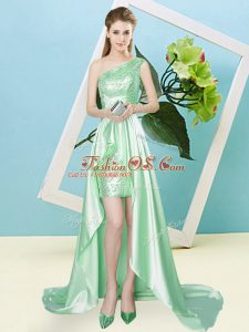 Super Apple Green Sleeveless Sequins High Low Prom Dress