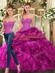 New Arrival Sleeveless Beading and Ruffles Lace Up Sweet 16 Dress