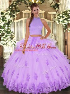 Beading and Appliques and Ruffles 15 Quinceanera Dress Lavender Backless Sleeveless Floor Length
