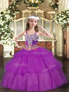 Best Sleeveless Appliques and Ruffled Layers Lace Up Pageant Dress Womens