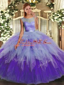 Multi-color Ball Gowns Lace and Ruffles Sweet 16 Quinceanera Dress Backless Organza Sleeveless Floor Length