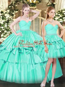 Noble Sleeveless Organza Floor Length Lace Up Vestidos de Quinceanera in Aqua Blue with Ruching