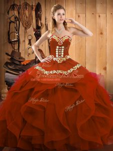 Sumptuous Sweetheart Sleeveless Organza Quinceanera Gown Embroidery and Ruffles Lace Up