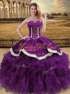Best Selling Sweetheart Sleeveless Lace Up Ball Gown Prom Dress Eggplant Purple Organza