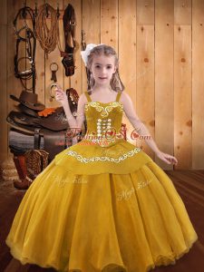 Ball Gowns Little Girl Pageant Dress Gold Straps Organza Sleeveless Floor Length Lace Up