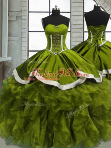 Olive Green 15th Birthday Dress Sweet 16 and Quinceanera with Beading and Ruffles Sweetheart Sleeveless Lace Up