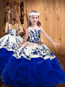Lovely Straps Sleeveless Organza Little Girls Pageant Dress Wholesale Embroidery and Ruffles Lace Up