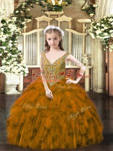 Organza Sleeveless Floor Length Kids Formal Wear and Beading and Ruffles