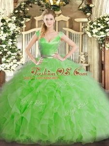 Simple Green Zipper Quinceanera Gown Ruffles Sleeveless Floor Length