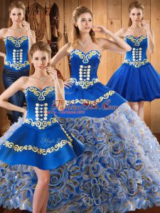 Multi-color Ball Gown Prom Dress Military Ball and Sweet 16 and Quinceanera with Embroidery Sweetheart Sleeveless Sweep Train Lace Up