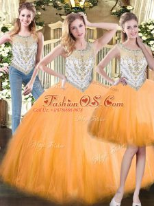 Orange Red Scoop Zipper Beading Quinceanera Gowns Sleeveless