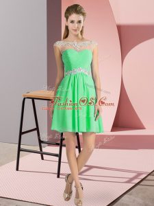 Superior Mini Length Empire Cap Sleeves Apple Green Prom Gown Lace Up