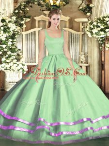 Ball Gowns Quinceanera Dresses Apple Green Straps Tulle Sleeveless Floor Length Zipper