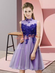 Best Selling High-neck Sleeveless Lace Up Wedding Party Dress Lavender Tulle