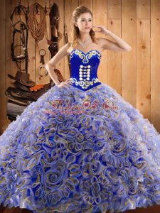 Sweetheart Sleeveless 15 Quinceanera Dress With Train Sweep Train Embroidery Multi-color Satin and Fabric With Rolling Flowers