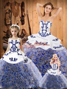 Lace Up Quinceanera Gown Multi-color for Military Ball and Sweet 16 and Quinceanera with Embroidery Sweep Train