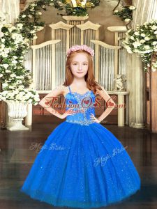 Amazing Spaghetti Straps Sleeveless Tulle Pageant Dresses Beading Lace Up