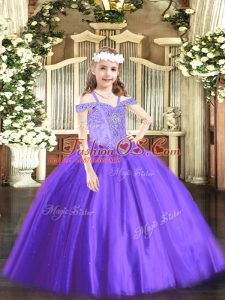 Pretty Floor Length Ball Gowns Sleeveless Lavender Pageant Dresses Lace Up